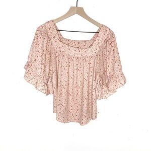 Sienna Sky Cottagecore Squareneck Floral Flowy Blouse Pink Medium